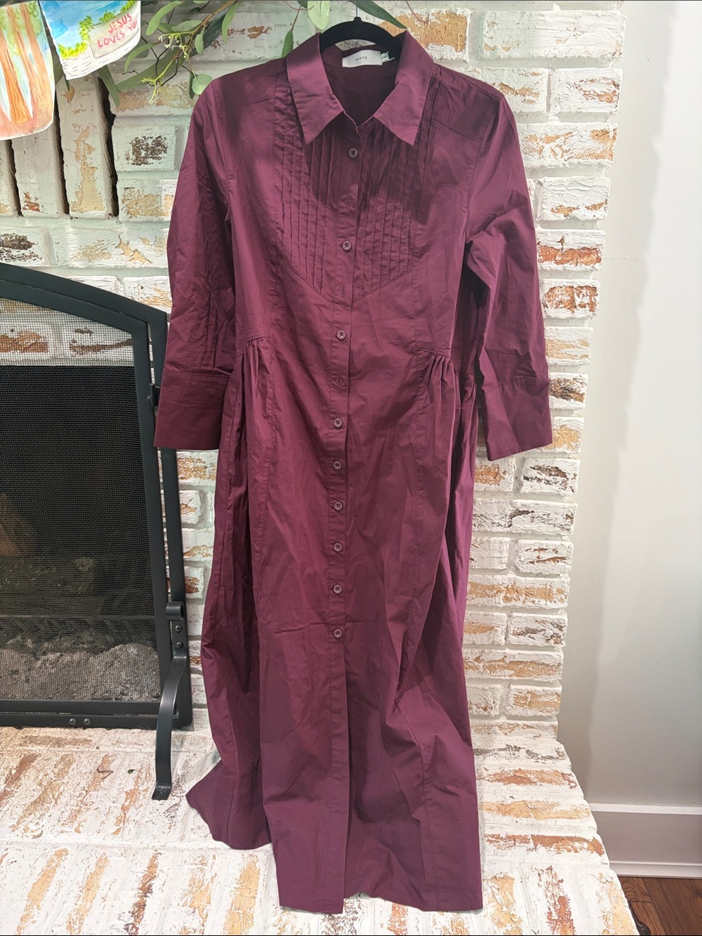Maye Button-Front Maxi Shirt Dress in Burgundy